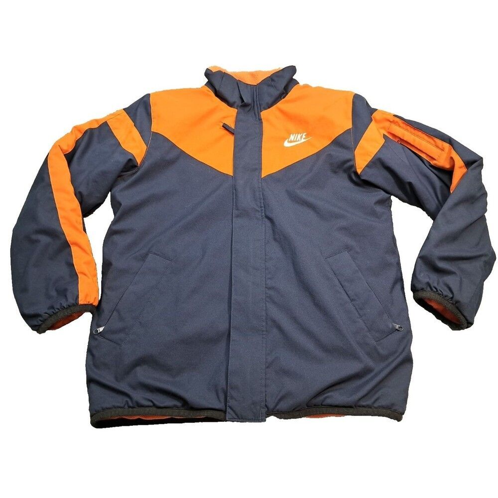 VTG Nike Puffer Jacket Boys Medium 10-12 Youth Fleece Reversible 90s Y2K Illini